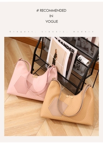 Quilted faux leather tote bags in pink and beige featuring a stylish V-pattern stitch detail