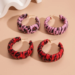 Chic C-shaped leopard print leather earrings in pink and red animal textures