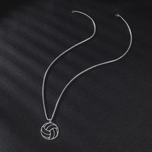 Collier avec pendentif volleyball argenté au design sportif rond minimaliste