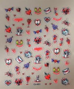 Detaillierte 5D Halloween Nagelsticker mit blutigen Herzen und Fledermausflügeln