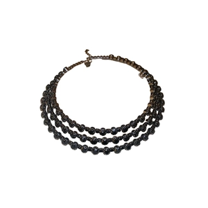 Elegant multi-layered black rhinestone choker necklace with three rows of round crystals