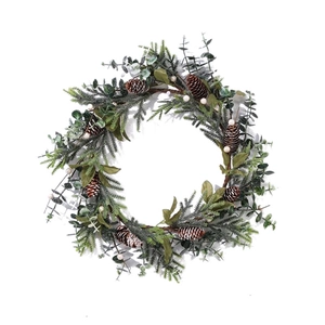 Artificial Christmas wreath with eucalyptus leaves, pine cones, and white berries decor
