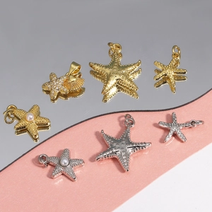 Pendentifs etoile de mer dore et argent avec perles et strass pour colliers femme