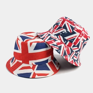 Reversible Union Jack bucket hat with classic and vintage British flag prints for sun protection