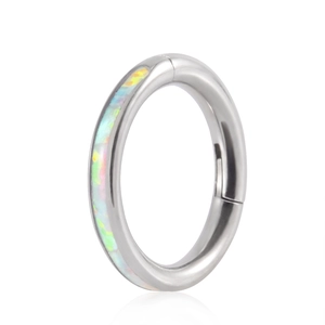 G23 Titan Scharnierring mit schillerndem Opal-Inlay für Nasen- oder Ohrpiercings