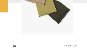 Flat lay detail of thick knitted winter hats in three earthy tones with rolled edge design