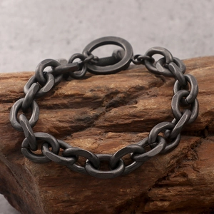 Retro dumbbell charm chain bracelet for men with vintage black metal and OT clasp toggle