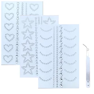 Self-adhesive crystal face gems and silver rhinestones kit with curved tweezers