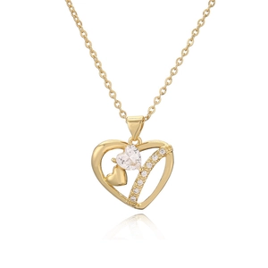 Elegant gold heart pendant necklace with micro-paved cubic zirconia on white background
