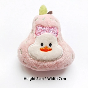 Pink plush pear-shaped duck brooch with bow, size 8cm by 7cm for bags and clothes