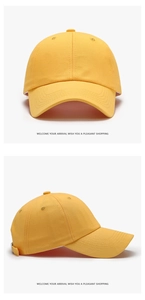 Detail view of yellow cotton baseball cap with ventilation eyelets and curved brim