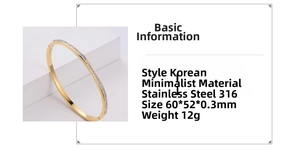 Detailed view of gold stainless steel bangle featuring sparkling zircon inlay and sleek design