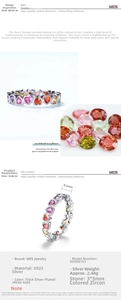 Detail view of S925 silver ring featuring 3x3mm heart-shaped colored zircon stones