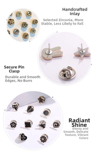 Detailed view of various mini pearl brooches featuring zircon and enamel floral designs
