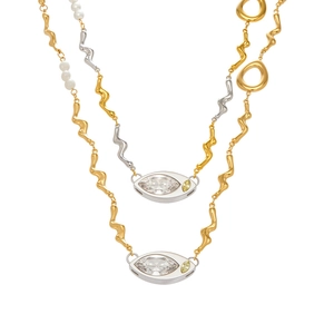 Modern 18k gold plated stainless steel irregular link necklace with pearls and zircon