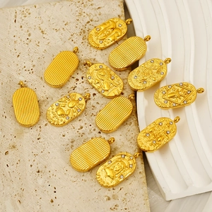 Golden zodiac tarot pendant in 18K gold plated stainless steel with white rhinestones