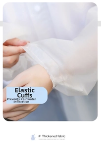 Detail of waterproof raincoat showing reinforced elastic cuffs for rain protection