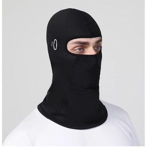 Detail of a windproof black balaclava with warm lining for cycling and outdoor sports