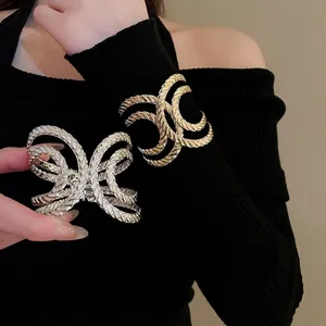 Chunky Twisted Rope Cuff Bracelet Irregular Textured Wide Metal Alloy Bangle Adjustable Minimalist Jewelry For Women