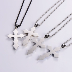Gothic stainless steel cross pendant necklaces with vintage brushed matte finish