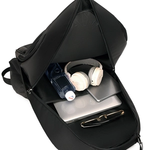 Black large capacity business travel backpack with laptop compartment and open design