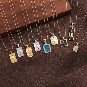 Vintage tarot square pendant necklaces in gold and silver with enamel star sun designs