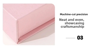 Detail showing the precision machine-cut corners and folding process on pink jewelry gift box