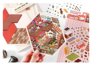 Detail of 2.5D cute interior scene stickers for journaling and DIY crafts decoration
