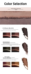 Hairline powder shade guide featuring black, dark brown, and brown swatches for natural hair