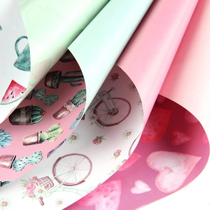 Minimalist gift wrapping paper set with mint green and pink cactus watermelon prints