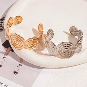 Polished spiral geometric open bangle set in gold and silver finish for women