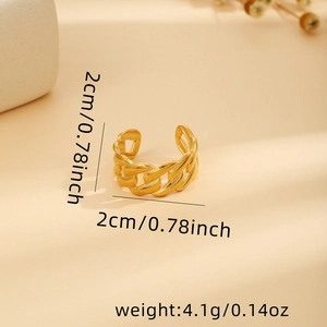 Detail of gold hollow Cuban chain open ring with size 0.78 inch and weight 4.1g markers