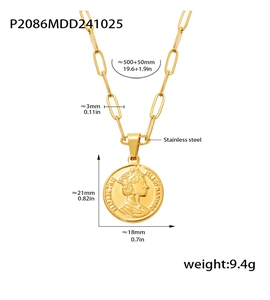 Λεπτομέρεια κολιέ με μενταγιόν νόμισμα 18K χρυσό με διαστάσεις και προδιαγραφές βάρους