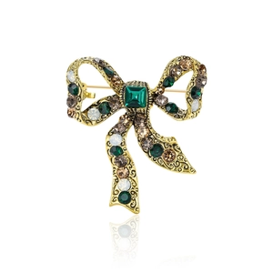 Vintage Alloy Rhinestone Bowknot Brooch For Women Elegant Bow Pin High-End Clothing Accessories Wedding Party Jewelry