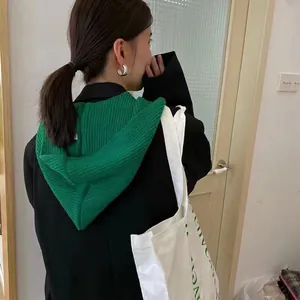 Korean Style Women Hooded Scarf Integrated Warm Knit False Collar Solid Color Autumn Winter Fashion Scarf Shawl Cap