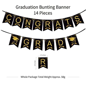 Set da 14 pezzi striscione Congrats Grad nero e oro per decorazioni festa laurea 2026