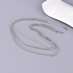 Three-layer silver stainless steel box chain necklace for women with K18 engraved tag