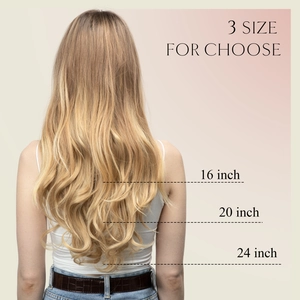 Three length options 16, 20, and 24 inch for blonde wavy U-part hair extensions