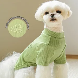 Pet Dog Ribbed Knit Base Shirt Soft Stretchy Infinite Love Embroidery Heart Pattern Autumn Winter Clothes For Small Dogs