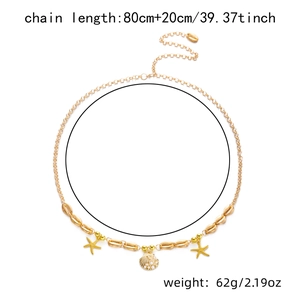 Detail of gold beach waist chain featuring starfish pendants, shell charms and pearls