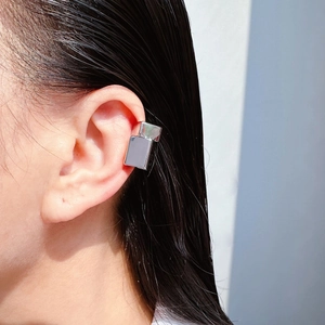 Futuristic Geometric Square Ear Cuff Non Piercing Polished Brass Plated Minimalist Unisex Trendy Cool Wrap Earrings