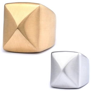 Men Stainless Steel Ring Geometric Square Pyramid Shape Brushed Matte Finish Minimalist Nordic Style Jewelry
