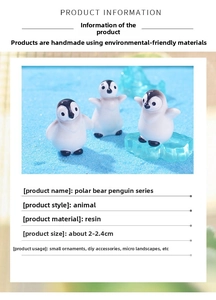Detailed view of three miniature resin penguin figurines for DIY micro landscape decor