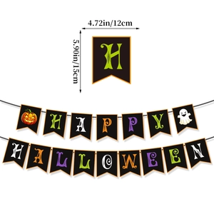 Happy Halloween banner with pumpkin and ghost motifs, measuring 4.72 by 5.90 inches per flag