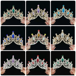 Baroque Crown Tiara Alloy Rhinestone Colorful Gemstone Elegant Vintage Bridal Wedding Birthday Party Accessories For Women