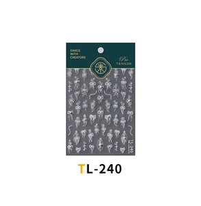 Detail showing TL-240 3D silver embossed nail stickers with bows and flower patterns