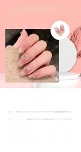 Detail of pink gradient long ballet press-on nails with shiny silver rhinestones