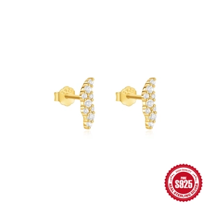 Elegant S925 sterling silver gold star stud earrings with white opal and clear zircon stones