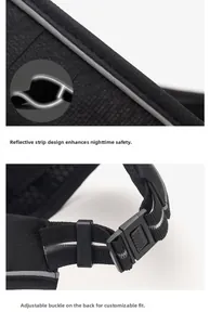 Macro detail of adjustable back buckle and reflective strap on black sports sun visor