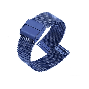 Blue Milanese loop stainless steel mesh watch band with secure folding clasp closure